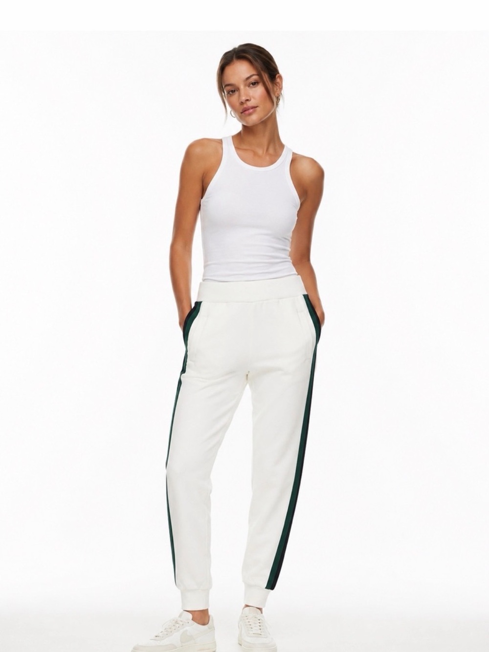 Varley the slim stripe cuff pant 26” white/navy/forest sz Small